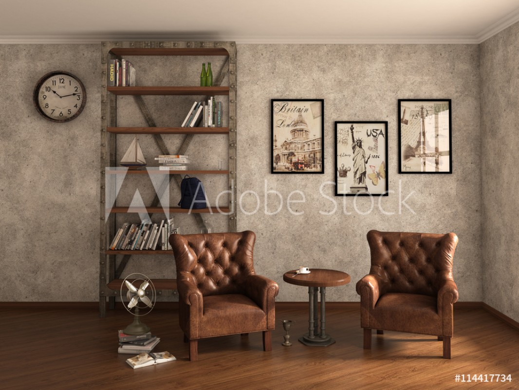 Afbeeldingen van Home library with armchairs Clean and modern decoration 3d ill